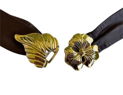 Vintage 1980’s Brown Leather Leaf Flower Fairycore Belt Gold Glam Interchangable