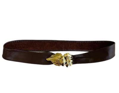 Vintage 1980’s Brown Leather Leaf Flower Fairycore Belt Gold Glam Interchangable - Thumbnail 5
