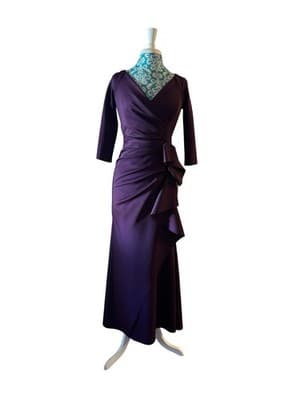 XSCAPE Size 4 Petite Purple Maxi Dress Scuba Knit Glam Evening Ruffled Long Gown - Thumbnail 6