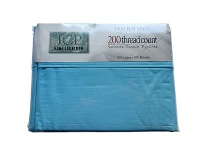 New NOS Vintage JC Penney Aqua TWIN Flat Top Sheet Bedding Spring Summer