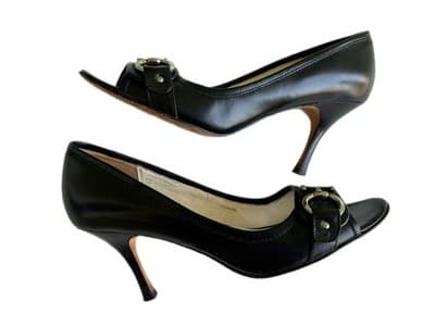 Joan & David Black Genuine Leather Heels Women’s Shoes Horsebit Old Money Silver
