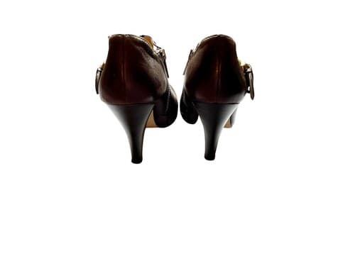 Michael Kors Logo Brown Fall Winter Leather Boho Wood Heel Boot Shoes 7.5 Ankle - Thumbnail 5