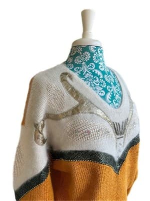 Vintage 1980’s Sweater Cotton Angora NEW WAVE Retro Slouch Mob Wife Rhinestone - Thumbnail 2
