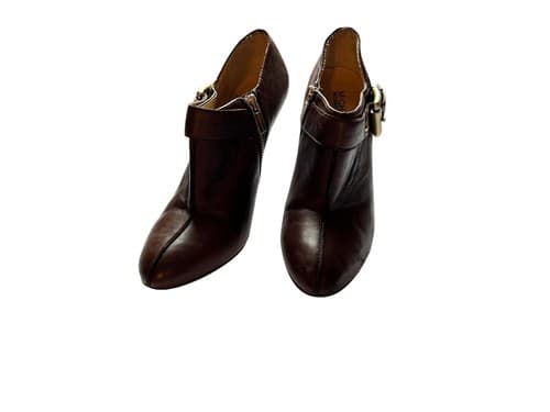 Michael Kors Logo Brown Fall Winter Leather Boho Wood Heel Boot Shoes 7.5 Ankle - Thumbnail 2
