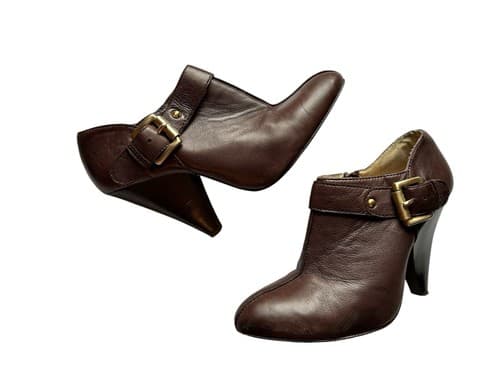 Michael Kors Logo Brown Fall Winter Leather Boho Wood Heel Boot Shoes 7.5 Ankle - Thumbnail 3