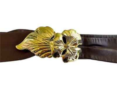 Vintage 1980’s Brown Leather Leaf Flower Fairycore Belt Gold Glam Interchangable - Thumbnail 4