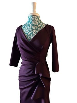 XSCAPE Size 4 Petite Purple Maxi Dress Scuba Knit Glam Evening Ruffled Long Gown - Thumbnail 11
