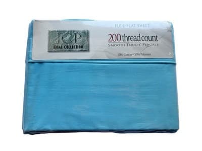 New NOS Vintage JC Penney Aqua FULL Flat Top Sheet Bedding Spring Summer - Thumbnail 2