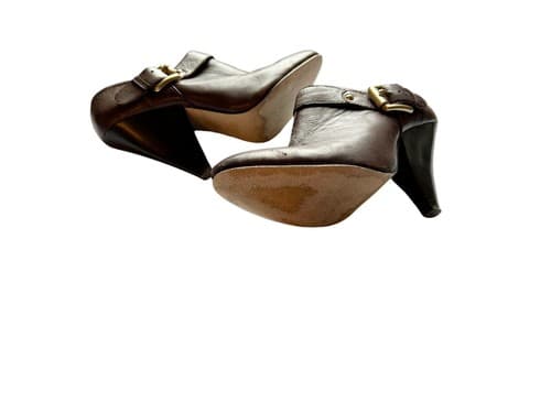 Michael Kors Logo Brown Fall Winter Leather Boho Wood Heel Boot Shoes 7.5 Ankle - Thumbnail 4