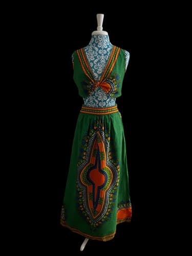 Vintage Cotton Maxi Skirt Crop Top Set Boho Hippie Gypsy Grunge Festival 2 Piece - Thumbnail 2