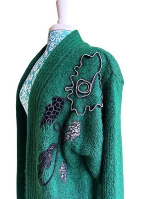Vintage 1980’s 90’s NEW WAVE MOHAIR CARDIGAN SWEATER Beaded Appliqué Avant Garde - Thumbnail 2