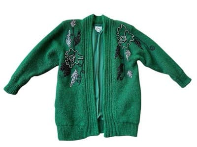Vintage 1980’s 90’s NEW WAVE MOHAIR CARDIGAN SWEATER Beaded Appliqué Avant Garde - Thumbnail 8