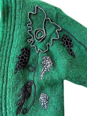 Vintage 1980’s 90’s NEW WAVE MOHAIR CARDIGAN SWEATER Beaded Appliqué Avant Garde - Thumbnail 5