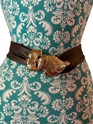 Vintage 1980’s Brown Leather Leaf Flower Fairycore Belt Gold Glam Interchangable - Thumbnail 3