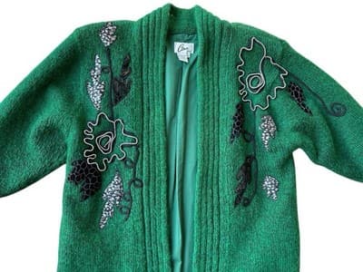 Vintage 1980’s 90’s NEW WAVE MOHAIR CARDIGAN SWEATER Beaded Appliqué Avant Garde