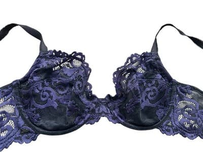 Stunning Blue & Black Scalloped Romantic Lace Wacoal Bra 36B Lingerie Coquette