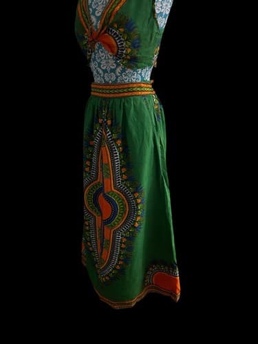 Vintage Cotton Maxi Skirt Crop Top Set Boho Hippie Gypsy Grunge Festival 2 Piece - Thumbnail 3
