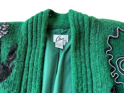 Vintage 1980’s 90’s NEW WAVE MOHAIR CARDIGAN SWEATER Beaded Appliqué Avant Garde - Thumbnail 6
