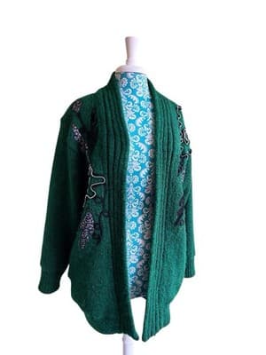 Vintage 1980’s 90’s NEW WAVE MOHAIR CARDIGAN SWEATER Beaded Appliqué Avant Garde - Thumbnail 3