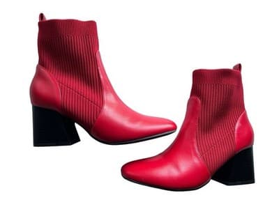 Size 8 Red Ankle Boots Chunky Block Heel Modern Rockabilly Shoes Heels Retro