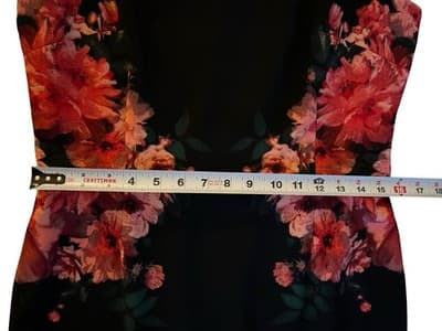 Size 12 Maggie London Black Pink Floral Fitted Hourglass Dress Teal Red Spring - Thumbnail 8