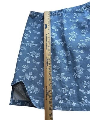 Size 12 Christopher & Banks Blue And White Floral Cotton Skirt A-Line Side Split - Thumbnail 8