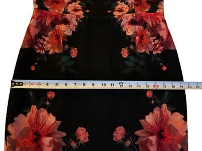 Size 12 Maggie London Black Pink Floral Fitted Hourglass Dress Teal Red Spring - Thumbnail 11