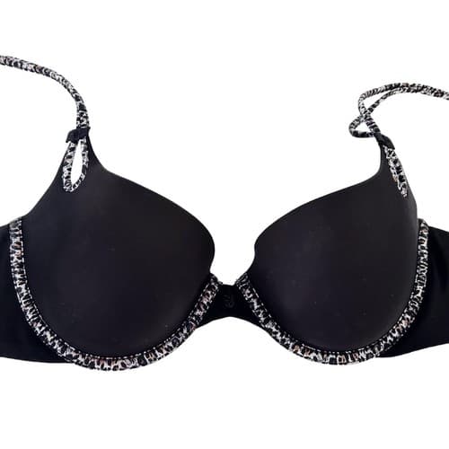 Victorias Secret Black Bra 34C Sexy Little Things Leopard Lingerie Smooth Cups