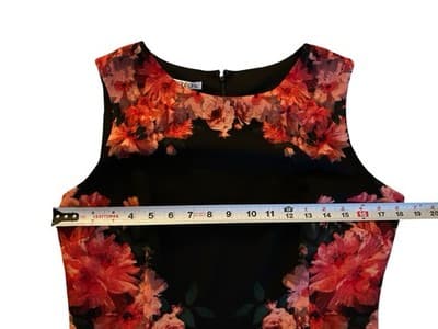 Size 12 Maggie London Black Pink Floral Fitted Hourglass Dress Teal Red Spring - Thumbnail 9