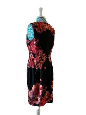 Size 12 Maggie London Black Pink Floral Fitted Hourglass Dress Teal Red Spring - Thumbnail 6