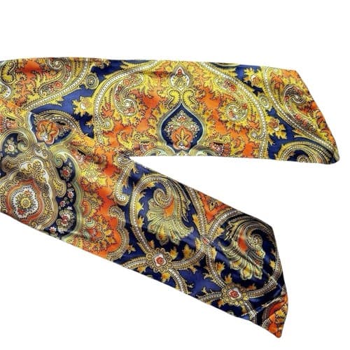 Vintage 1960s Mod Orange & Gold Scarf Baroque Regency Mid Century Navy Blue Sash