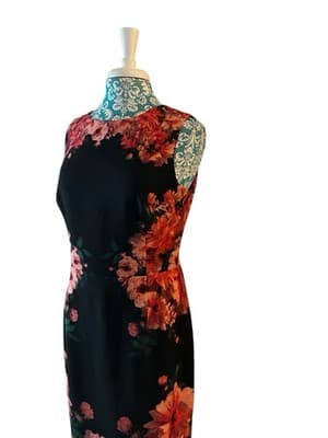 Size 12 Maggie London Black Pink Floral Fitted Hourglass Dress Teal Red Spring - Thumbnail 3