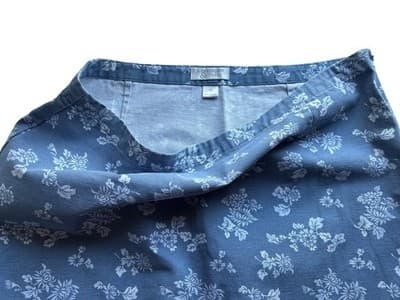 Size 12 Christopher & Banks Blue And White Floral Cotton Skirt A-Line Side Split