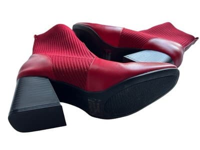 Size 8 Red Ankle Boots Chunky Block Heel Modern Rockabilly Shoes Heels Retro - Thumbnail 6