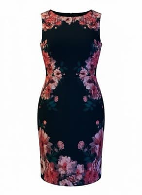 Size 12 Maggie London Black Pink Floral Fitted Hourglass Dress Teal Red Spring