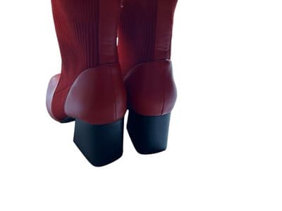 Size 8 Red Ankle Boots Chunky Block Heel Modern Rockabilly Shoes Heels Retro - Thumbnail 4