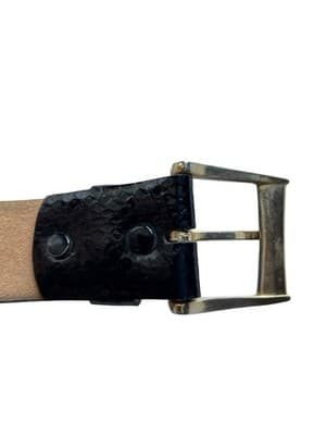 Sz M Vintage 1990’s Black Textured Snakeskin Belt Square Gold Buckle Old Money - Thumbnail 5