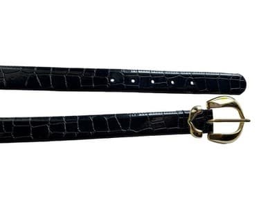 Sz M Vintage 1990’s Black Textured Belt Ornate Gold Buckle Old Money Elegant - Thumbnail 6