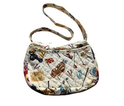 Vintage 1990’s Quilted Golf Themed Handbag Purse Novelty Print Cotton Bag