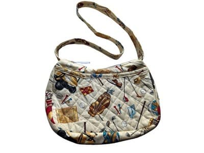 Vintage 1990’s Quilted Golf Themed Handbag Purse Novelty Print Cotton Bag - Thumbnail 5