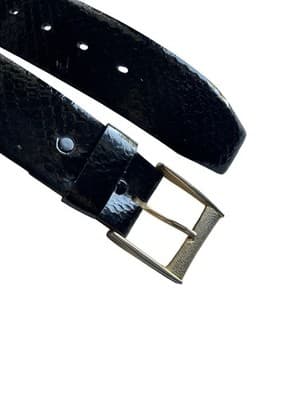 Sz M Vintage 1990’s Black Textured Snakeskin Belt Square Gold Buckle Old Money - Thumbnail 7
