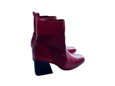 Size 8 Red Ankle Boots Chunky Block Heel Modern Rockabilly Shoes Heels Retro - Thumbnail 5