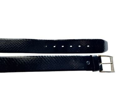 Sz M Vintage 1990’s Black Textured Snakeskin Belt Square Gold Buckle Old Money - Thumbnail 9