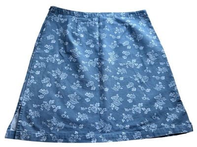 Size 12 Christopher & Banks Blue And White Floral Cotton Skirt A-Line Side Split - Thumbnail 4