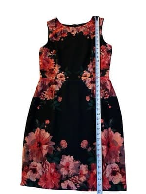 Size 12 Maggie London Black Pink Floral Fitted Hourglass Dress Teal Red Spring - Thumbnail 10