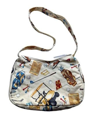 Vintage 1990’s Quilted Golf Themed Handbag Purse Novelty Print Cotton Bag - Thumbnail 3