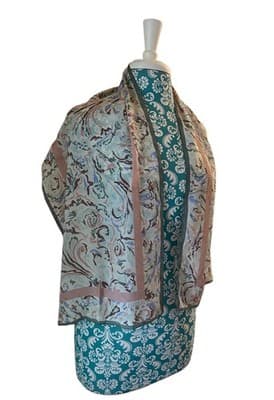 Vintage Georgiou Scarf Long Silk Peach Watercolors Gray Pastels Abstract Purple - Thumbnail 10