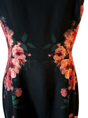 Size 12 Maggie London Black Pink Floral Fitted Hourglass Dress Teal Red Spring - Thumbnail 7
