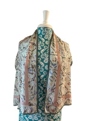 Vintage Georgiou Scarf Long Silk Peach Watercolors Gray Pastels Abstract Purple - Thumbnail 11