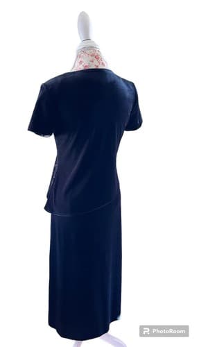 Vintage 4 Petite Soft Black Velvet Dress Sparkle Beads By Positive Attitudes Y2K - Thumbnail 4